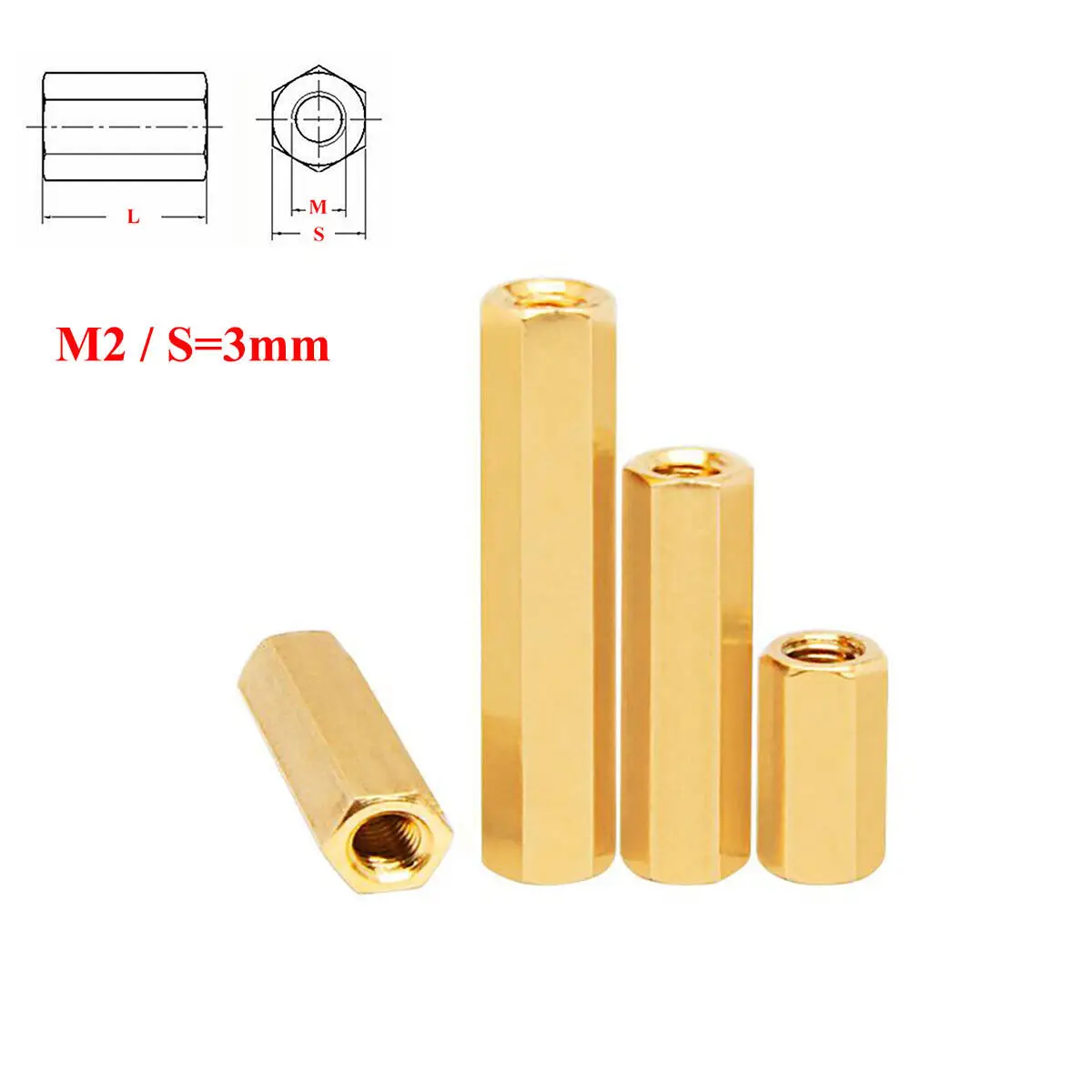 

10 шт. M2 / S = 3 мм латунные шестигранные стойки, шестигранные гвоздики с внутренней резьбой, без рукавов, печатная плата, материнская плата, Про...