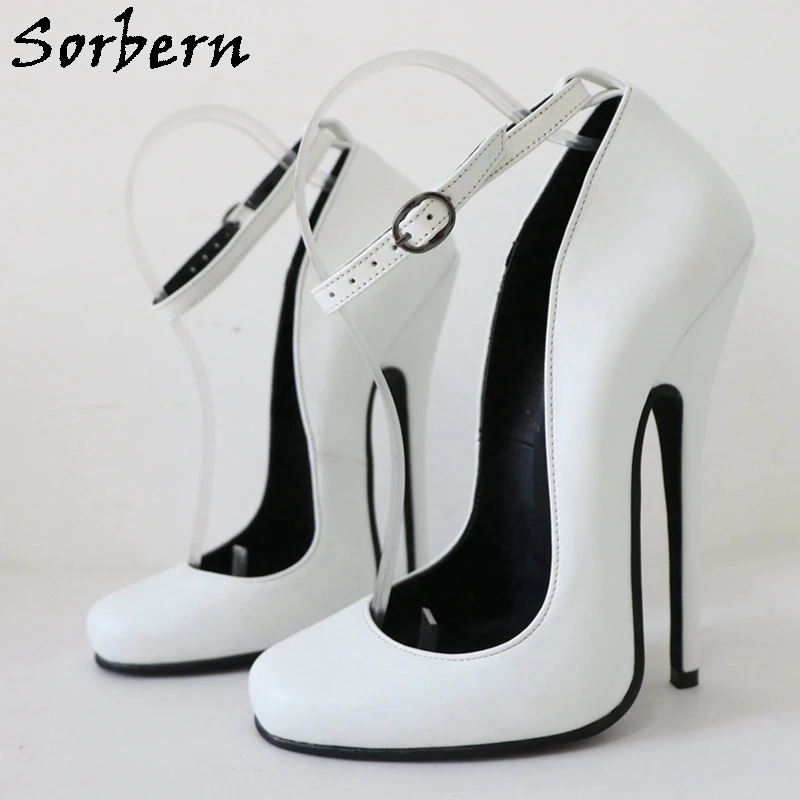

Sorbern White Matt Women Pump Shoes Round Toe Vintage Style Burlesque Heel High Arch 16Cm Stilettos Ankle Strap Custom Colors