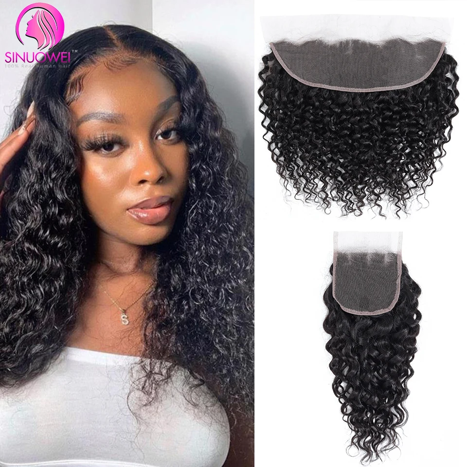 

Water Wave 13x4 Lace Frontal 4x4 Lace Closure Brazilian Remy Human Hair Pre Plucked Free/Middle/Three Part Lace Closure 22Inch