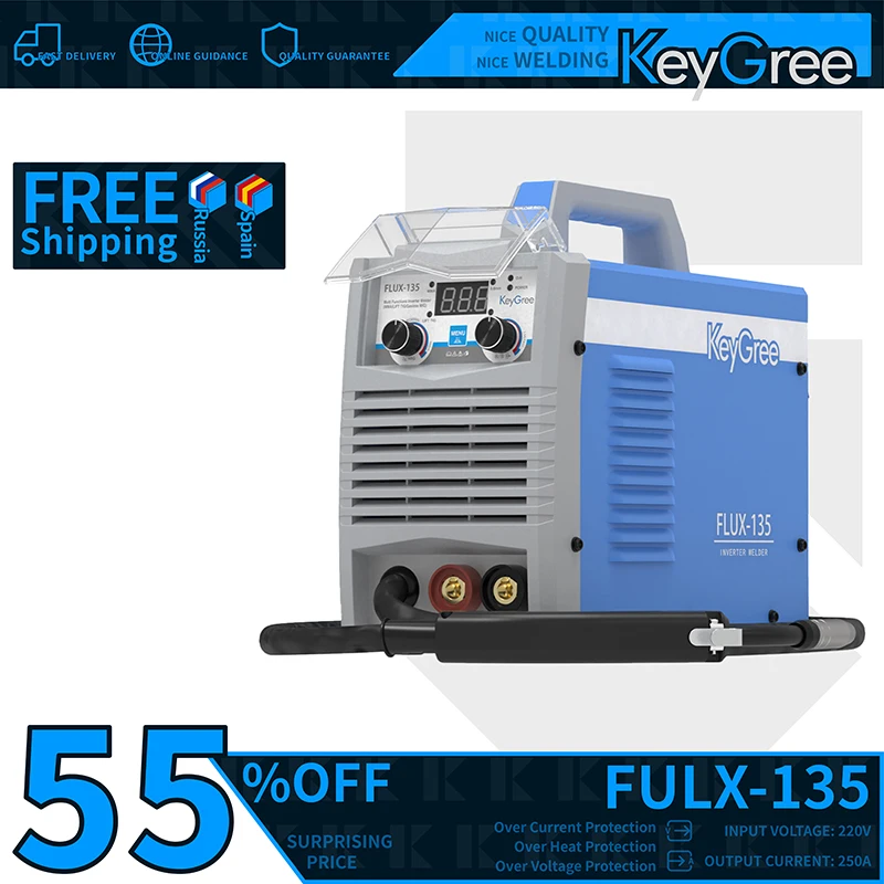 

Keygree Household Single Phase Flux-135 Flux Core Gasless Mig Mma lift tig Inverter Welding Machine 3 In 1 Arc Welders