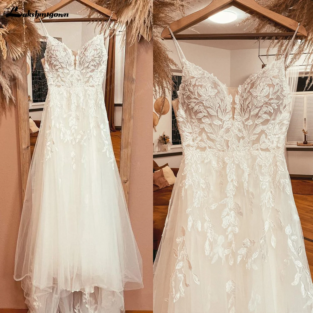 

Женское богемное свадебное платье Lakshmigown, ТРАПЕЦИЕВИДНОЕ ПЛАТЬЕ на тонких бретельках, с V-образным вырезом, модель 2023 года