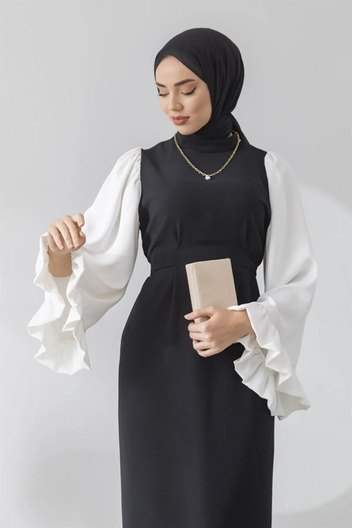 Muslim Women Dress Self-Kemerli Temporary Shed Sleeve Black Dress soft Crepe Fabric 2022 hot summer season Long Ferace Abaya