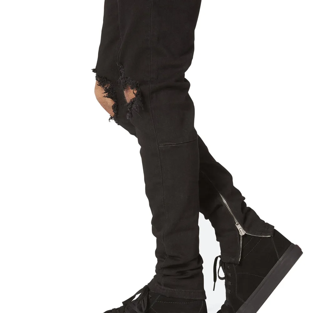 High Street Fashion Trend Big Ripped Hole Washed Retro Men's Jeans Stretched Trousers Slim Fit Pants Pencil Jeans For Men