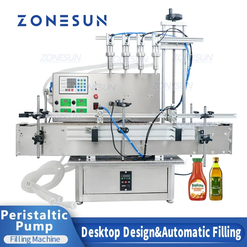 

ZONESUN Automatic Filling Machine Four Heads Pneumatic Fill Gel Lotion Drink Peristaltic Pump Liquid Food & Beverage Machinery