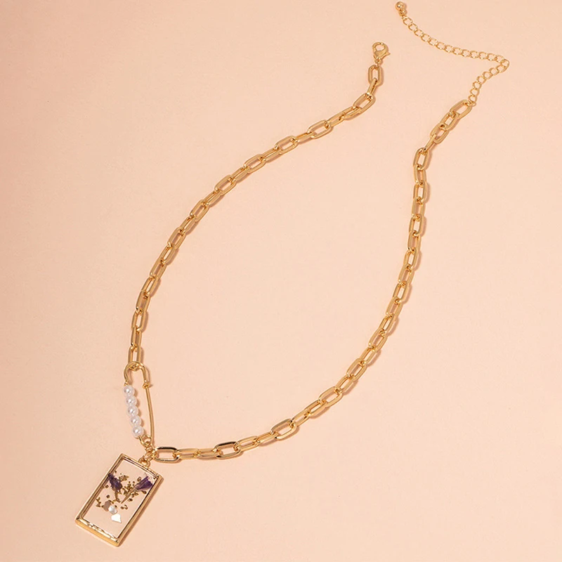 

Fashion Girl Necklace France Style Romantic Geometry-shaped Real Flower Necklace Gift for Women Neck Jewelry Wholesale Dropshipp