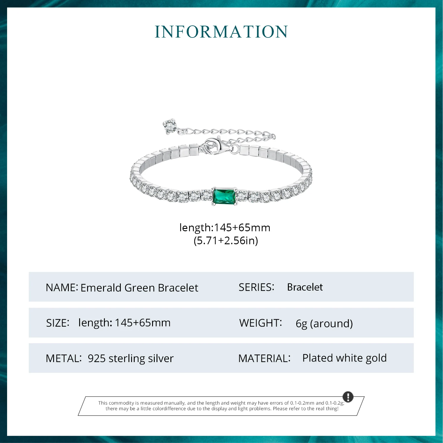 Женский браслет из серебра 925 пробы с изумрудом