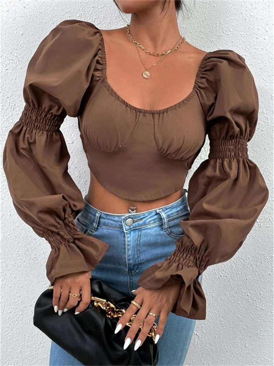 Футболка wsevypo с длинными рукавами-фонариками и открытой спиной на шнуровке