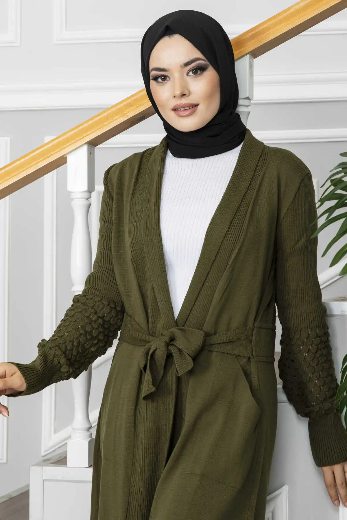 Women Clothing Herringbone Detailed Hijab Cardigan With Sleeves 2022 Vestidos Abaya Dubai Turkey Islamic Moroc Arabic Pakistani