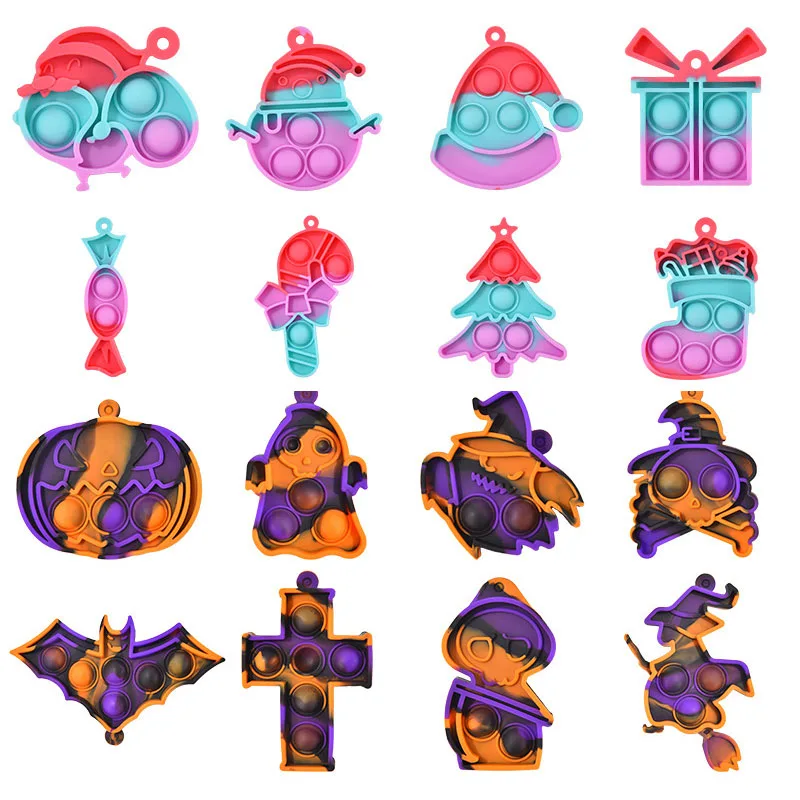

8Pcs Set Mini Push Bubble Sensory Fidget Toys Keychain Simple Dimple Squishy Anti Stress Reliever For Adult Kids Fidget Toy