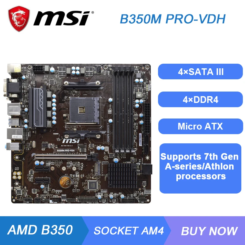 

AM4 Motherboard MSI B350M PRO-VDH Motherboard AM4 DDR4 AMD B350 64GB PCI-E 3.0 SATA III USB3.0 Micro ATX For RYZEN 5 5600 cpus