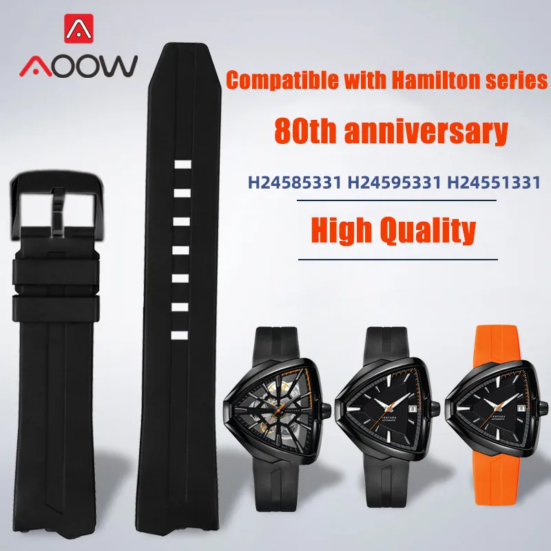 20mm Rubber Strap Stainless Steel Buckle Men Replacement Watch Band for Hamilton Ventura Elvis80 H24585331 H24595331 H24551331