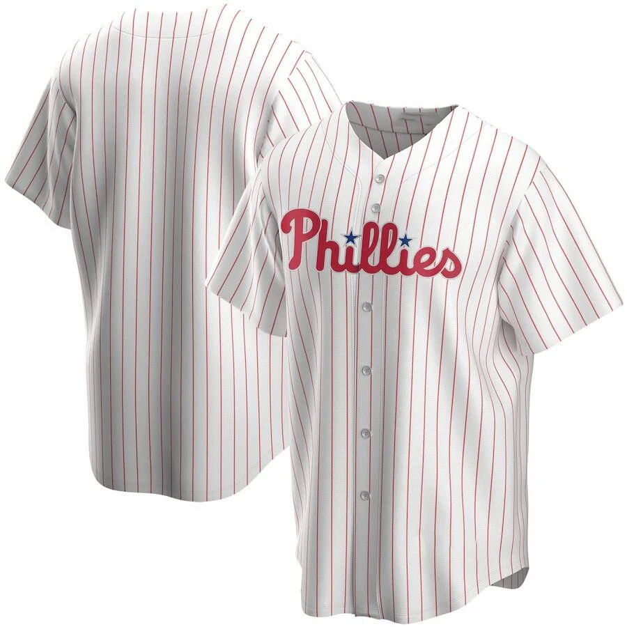 

Men's Philadelphia Phillies Realmuto White Red Grey Cream and Stripped Home Replica Player Name Baseball Jersey Cardigan Tshirt