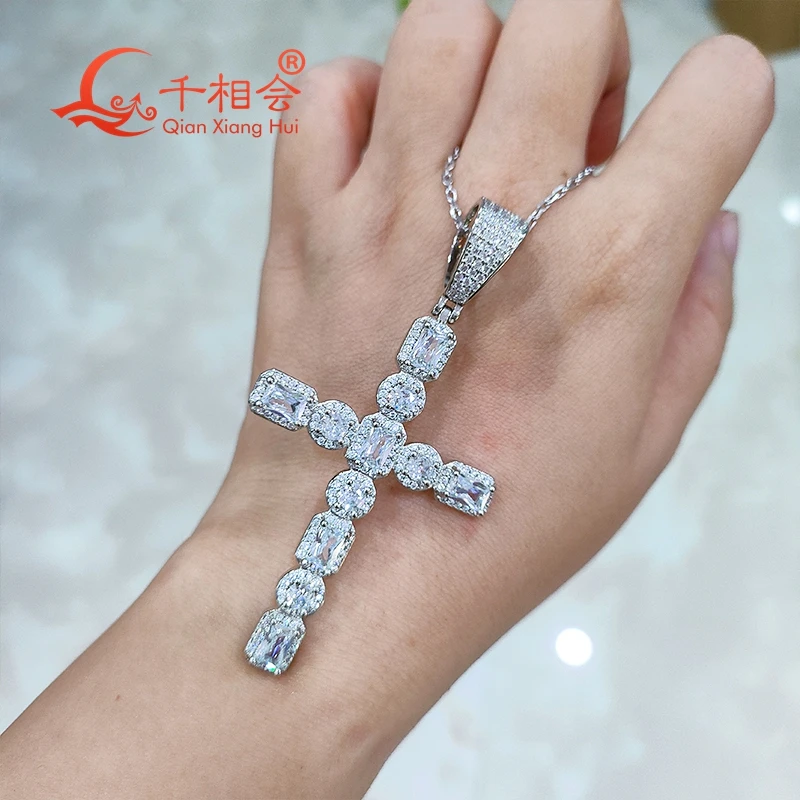 39*75mm cross crystal sugar D white round rectangle moissanite pendant  925 Sterling Silver  hip hop Jewelry  Engagement datting