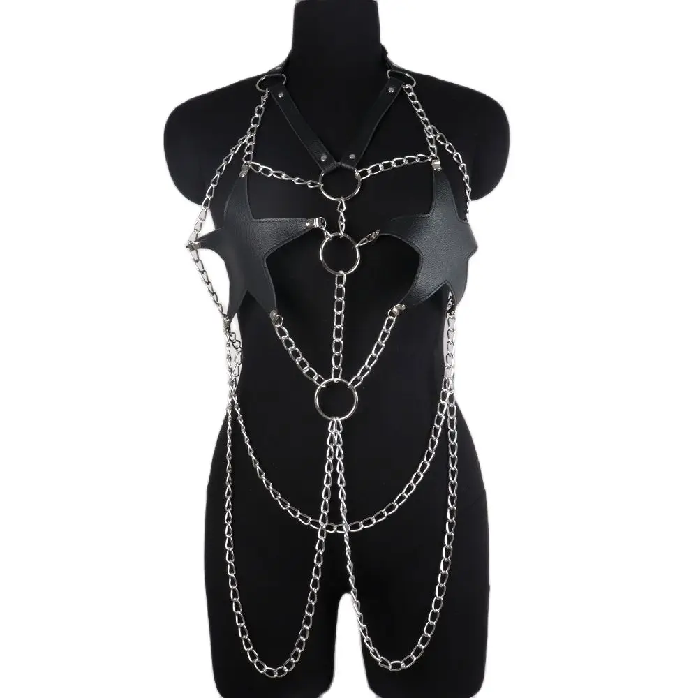 Sexy Women Leather Chest Harness Chain Belts Body Bondage Bra Cage Harajuku Suspenders Fetish Female Harness Suspenders Lingerie