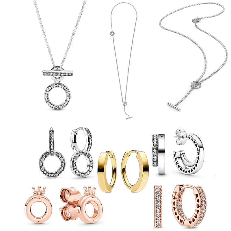 

Осень 2020 высокое качество S925 выложенное круглым логотипом Подпись двойное кольцо T-Bar ожерелье в форме сердца Оригинальное 1:1 классическое ж...