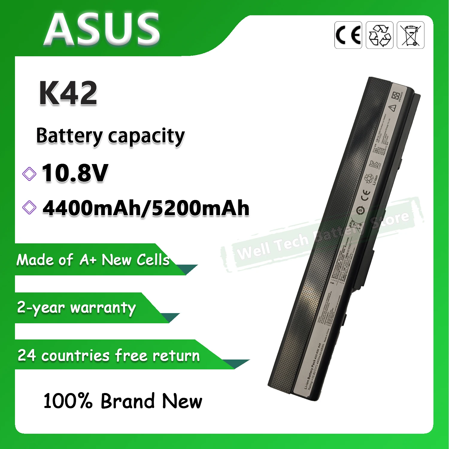 Аккумулятор K42 для ноутбука моделей A42 X42 A52 K52 X52 A42E A42J A42JR asus a52 a52f a52j a52jb a52jk a52jr