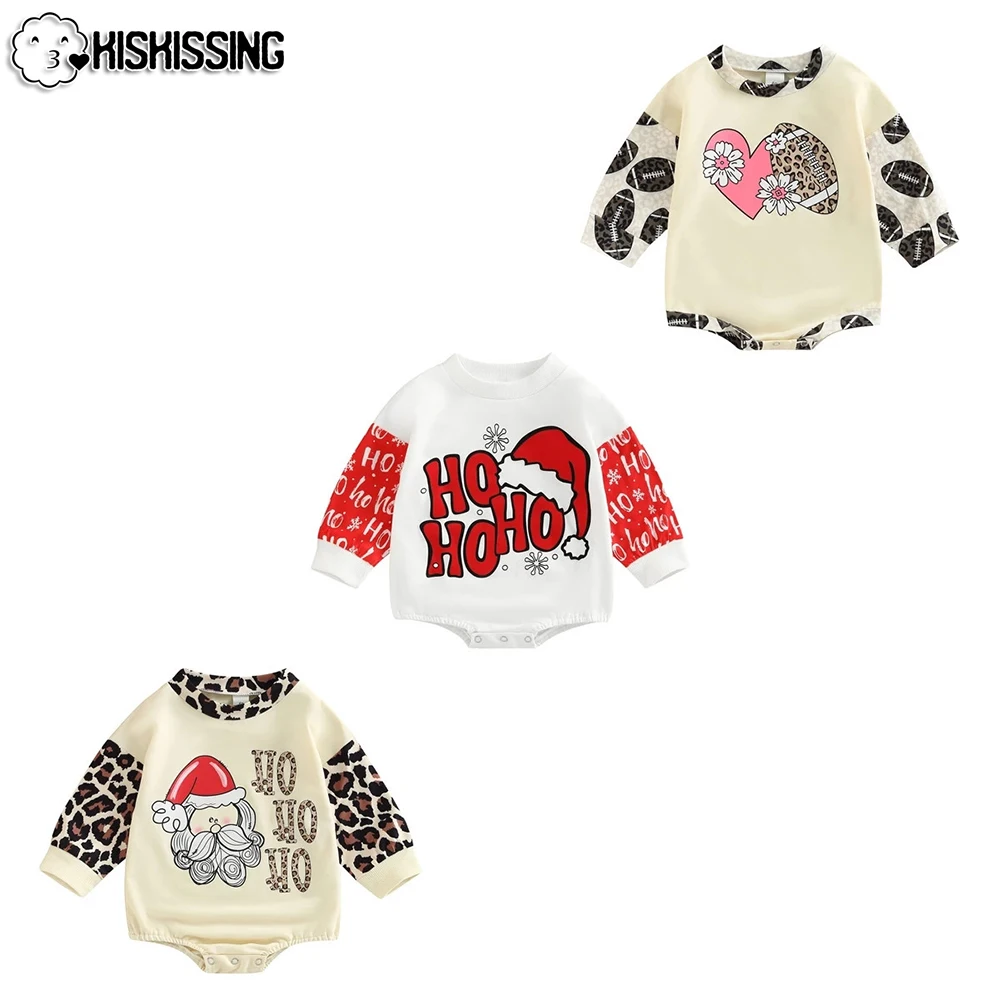 

KISKISSING Baby Jumpsuit Christmas Santa Hat Letter Rugby Print Contrast Newborn Bodysuit Toddler Spring Fall Children Clothing
