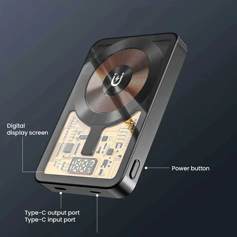 5000mAh Transparent Magnetic Power Bank Wireless Fast Charger Mini Portable External Battery Powerbank For iPhone Samsung Xiaomi