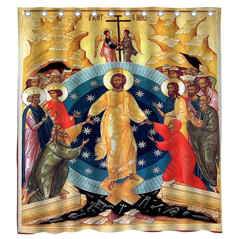 

Resurrection Of Christ Jesus Icon With Angels Catholic Orthodox Christian Icon Religious Art Farbic Shower Curtain By Ho Me Lili