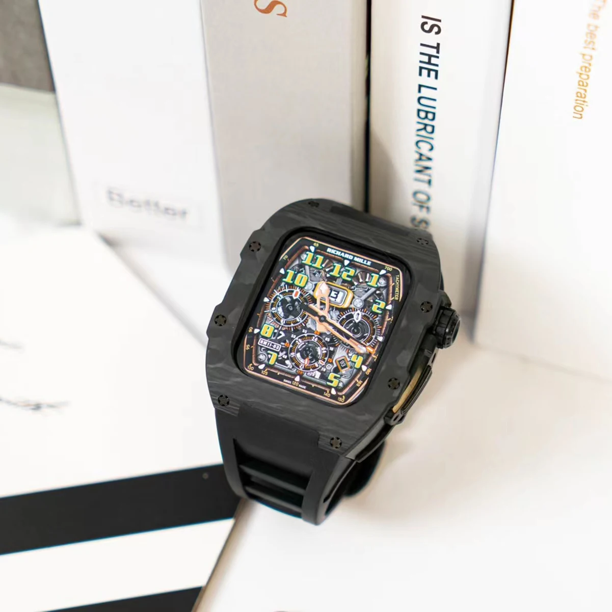 For  Apple Watch 44mm 45mm Carbon Fiber Mod Kit Luxury Metal Modified Case  Accessories For iWatch 8 7 6 SE Series