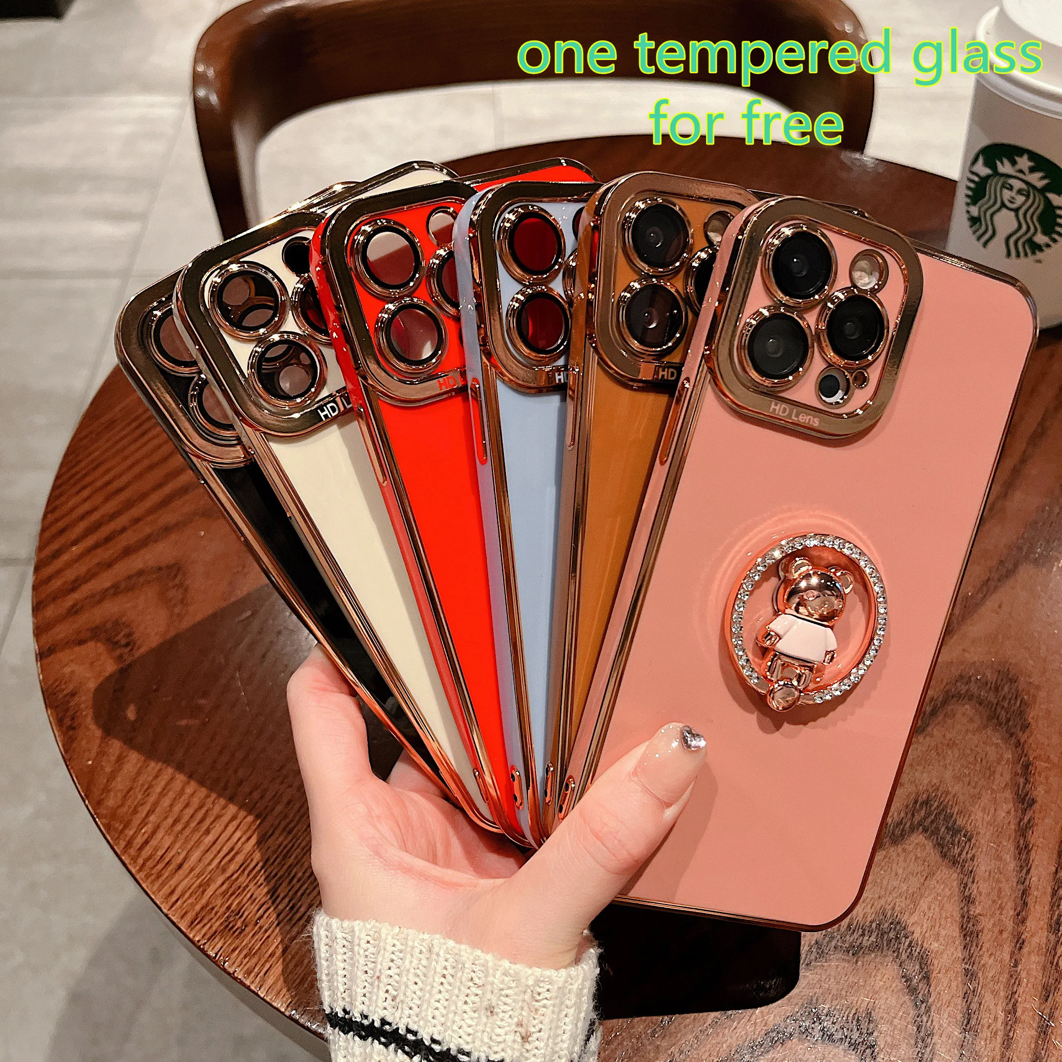 

Electroplated Bear KickStand Silicone Case For iPhone 13 12 11 Pro Max 3D Cute Bear Case iPhone чехол на айфон 11 Funda iPhone