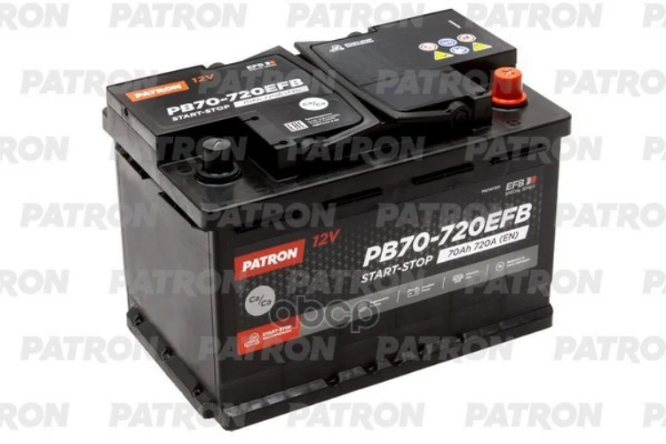 Аккумулятор Patron Efb Start&Stop 12V 70Ah 720A Etn 0(R+) B13 278X175x190mm 18,3Kg PATRON арт. PB70-720EFB