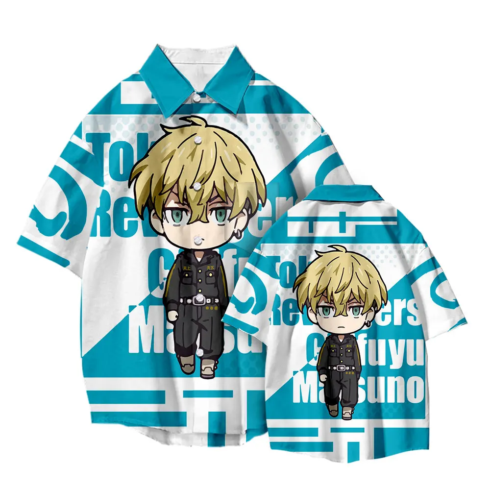 Tokyo Avengers Print 2022 Summer Short Sleeve Shirts Men's Clothing Hawaii Beach Streetwear Anime Harajuku Loose Fashion Blouses