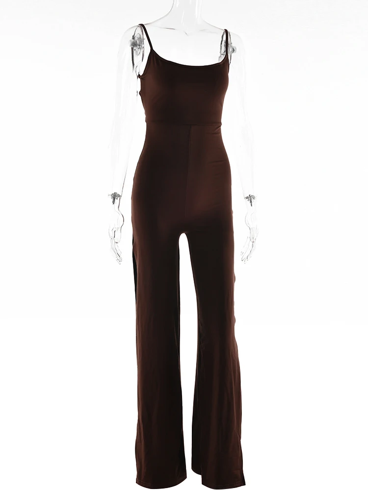 Articat Sexy Backless High Slit Bandage Women Jumpsuits White Spaghetti Strap Elegant Jumpsuit Female Summer Slim Party Clubwear