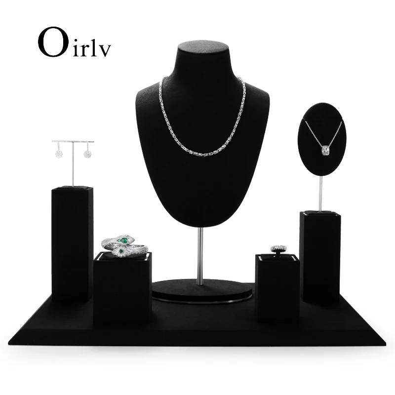 

Oirlv Black Microfiber Jewelry Display Set with Metal Jewelry Exhibit Shop Cabinet for Necklace Display Bust Earrings Bangle