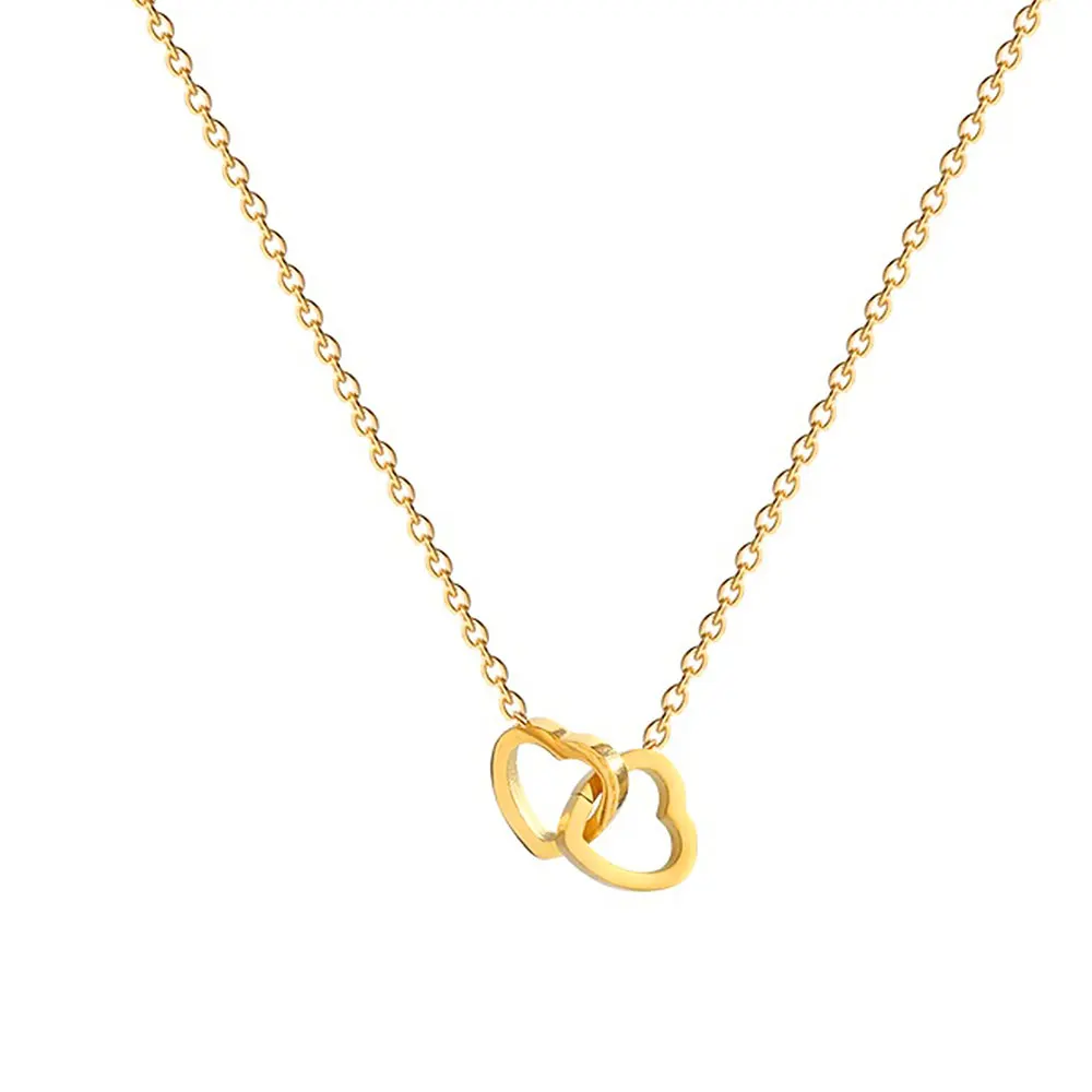 

Fashion Love Double Ring Stainless Steel Necklace Gold Rose Sweet and Romantic Mother's Day Gift