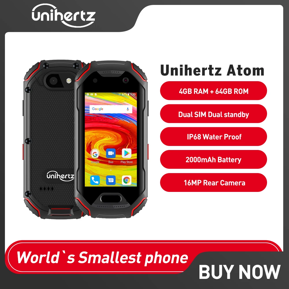 Unihertz Atom 4G Rugged Smartphone 4GB RAM 64GB ROM 2.45 inch Android 9 Octa Core Cellphones unlocked Mobile Phone 2000mAh NFC