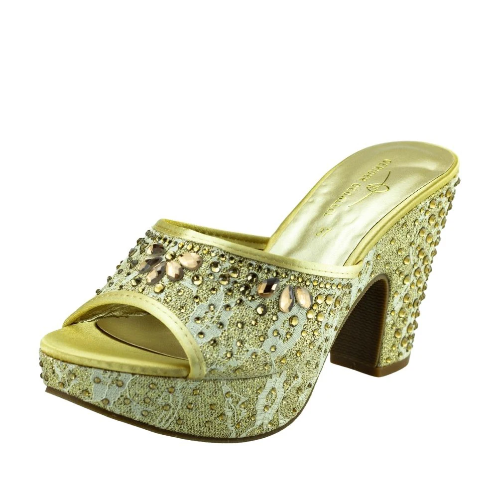 Golden Sandals 2022 Summer Floral Starry Women's Pumps Shoe Parti Heels Plus Size 41 42 Wedding Dressy Mules Chunky Sandals Lady