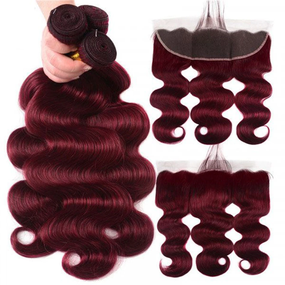 99J цвет бордовый с фронтальной волной тела бразильские человеческие волосы