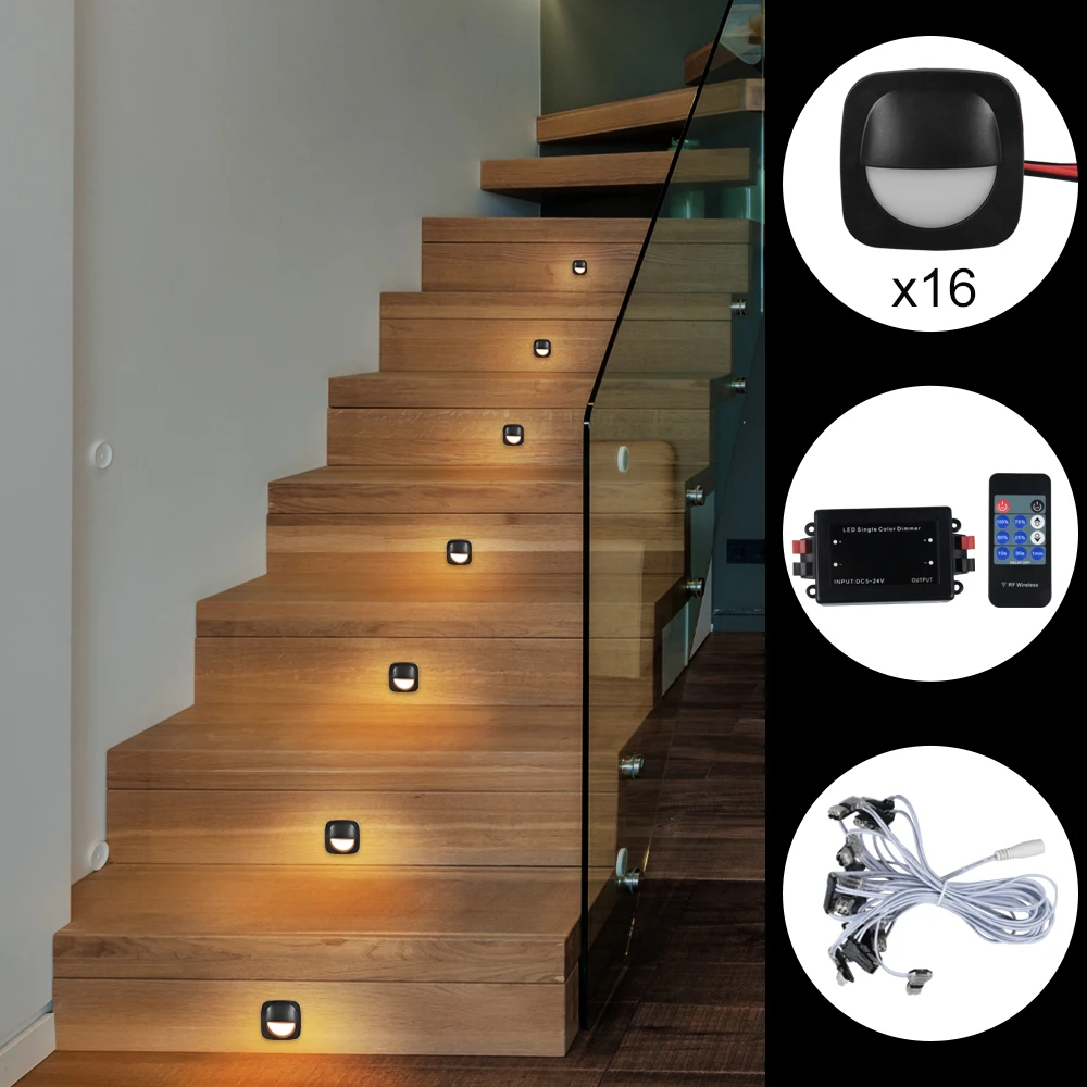16 Steps recessed install 0.5W DC24V stair lighting system-plug and play