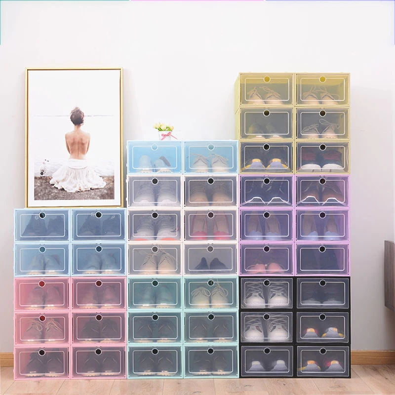 

6PCS Clear Shoe Storage Box Shoes Organizers Thickened Foldable Dustproof Storage Stackable Combined Shoe Cabinet For Shoe Rack