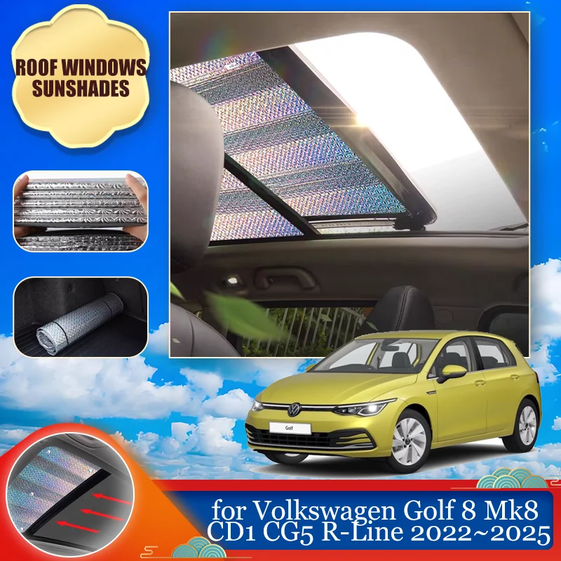 Фото Солнцезащитный козырек на крыше для Volkswagen Golf 8 Mk8 CD1 CG5 R-Line 2022 ~ 2025 Солнцезащитный козырек на крыше, занавеска, солнцезащитный козырек, аксессуары №1