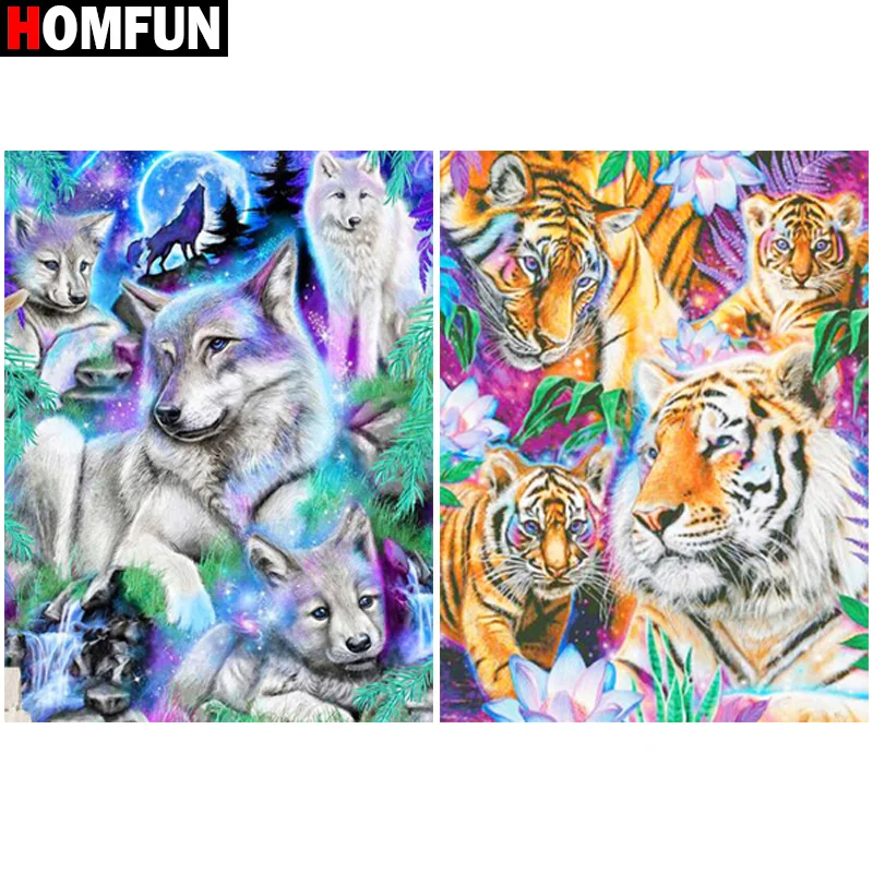 

Картина HOMFUN с алмазной вышивкой, «животное, тигр, волк», алмазная живопись, полный квадратный фотографический Декор