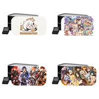 anime game genshin impact bento lunch box with nylon sealing strap with food compartments and accessories for adults and kids