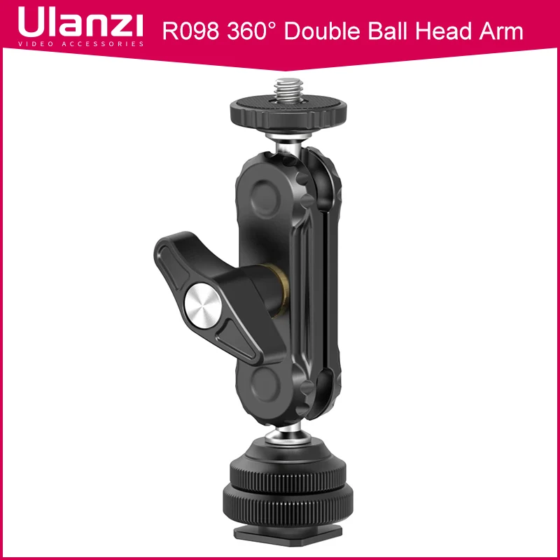 

Ulanzi R098 360° Double Ball Heads with Cold Shoe Mount for DSLR Camera with 1/4'' Screw for Monitor Video Light Mic Mount
