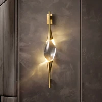 modern waterdrop shape 7w led high transparent crystal wall lamp with golden handle copper wall sconce for aisle corridor