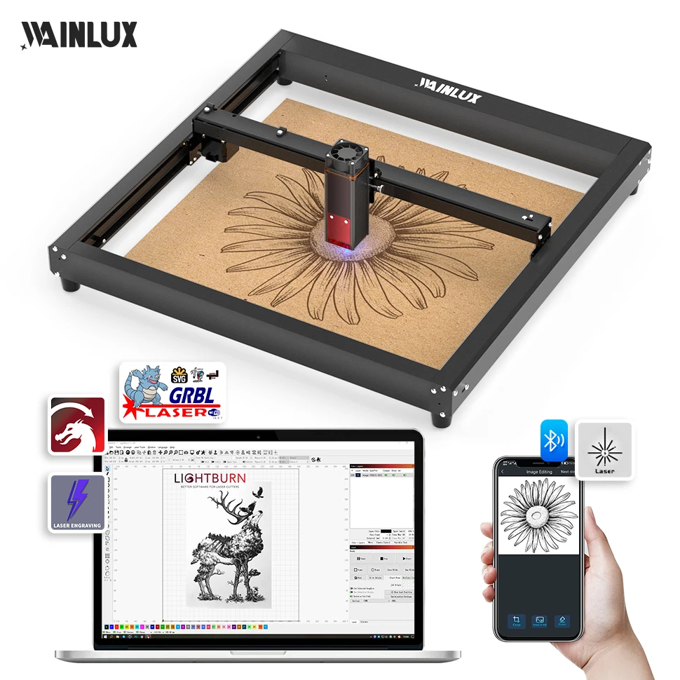 

WAINLUX Laser Engraver Woodworking Laser Cutting Engraving Machine 80W Portable Desktop Lazer Marking 400*400mm For Metal/Plasti