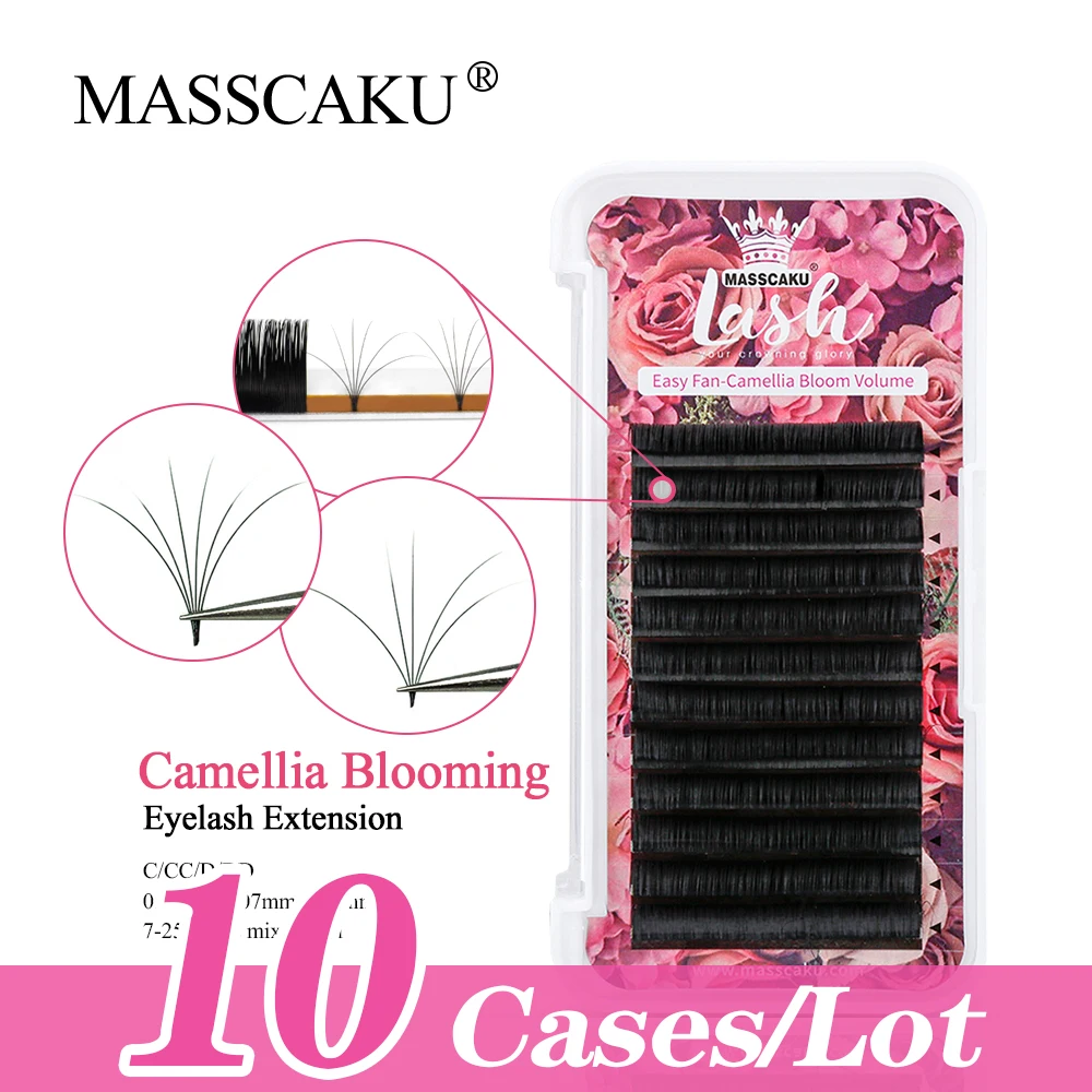 

10case/lot MASSCAKU Auto Flowering False Individual Lashes Professional Mink Camellia Bloom Lash Extensions Super Soft Eyelashes