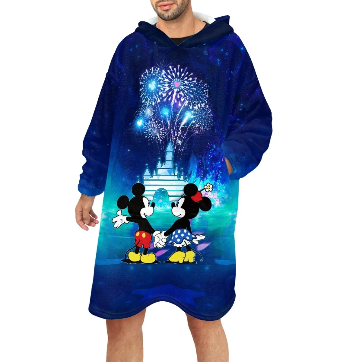 

Зимняя теплая фланелевая уличная толстовка с капюшоном от Disney, толстовка с длинным рукавом и принтом замка Микки и Минни, Уютная толстовка с...