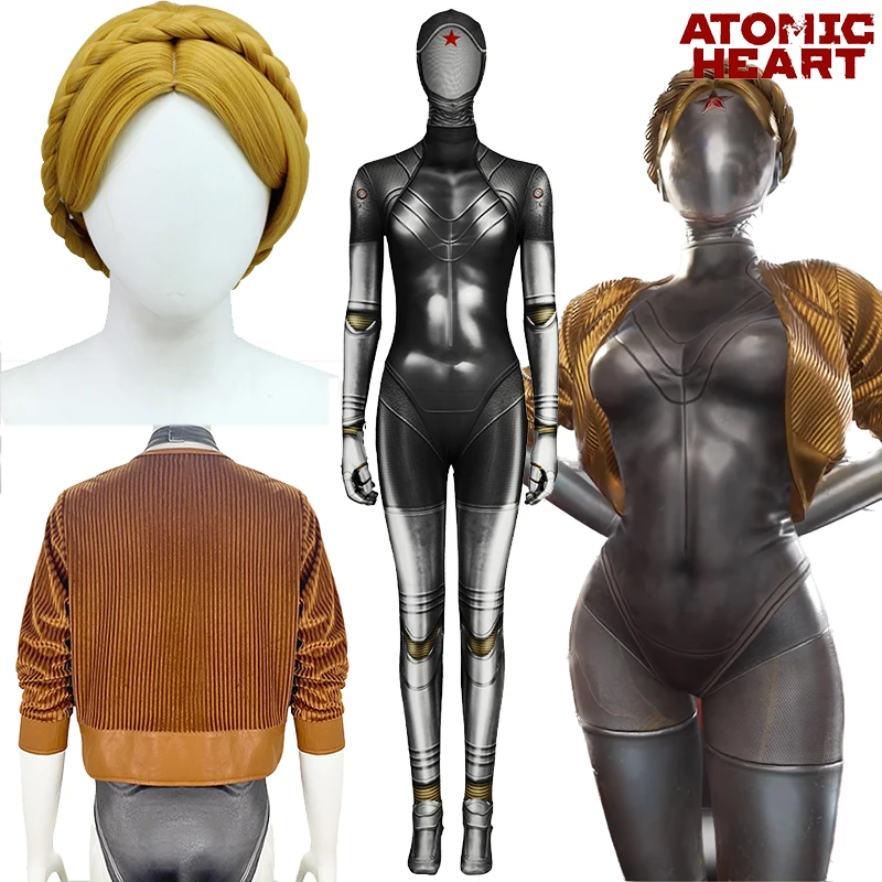 

Atomic Heart Cosplay Costume Jumpsuit Jackets Wig Game Atomic Heart Robot Twins Dixie Zentai Bodysuit Halloween Costumes Women