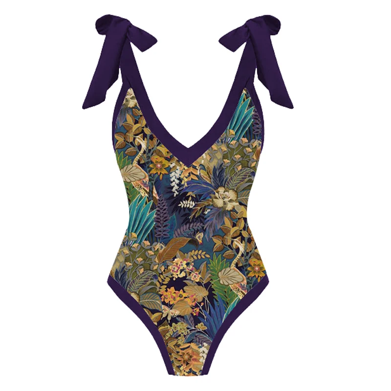 LANSWE Printed Simple Fashion One Piece Micro Monokini Sexy Swimsuit White Boho Printed Swim Swimwear Women Bandage Bathing Suit