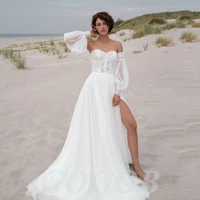gogob boho wedding dress r127 summer beach lace sweetheart with puff sleeve bridal gown a line tulle open back vestidos de novia