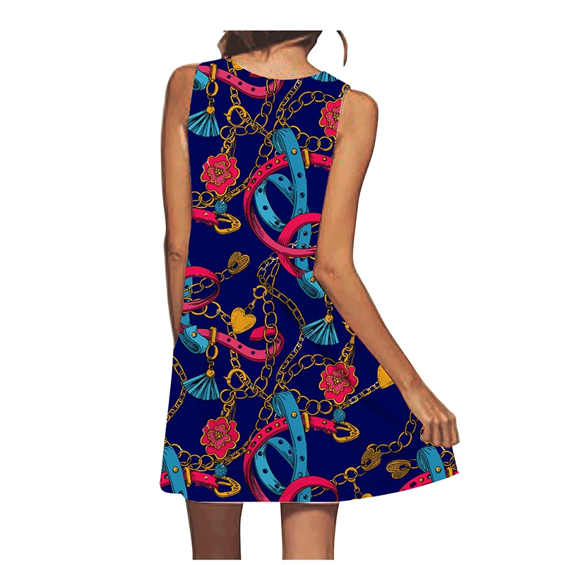 Женский сарафан без рукавов с круглым вырезом летнее свободное платье в стиле