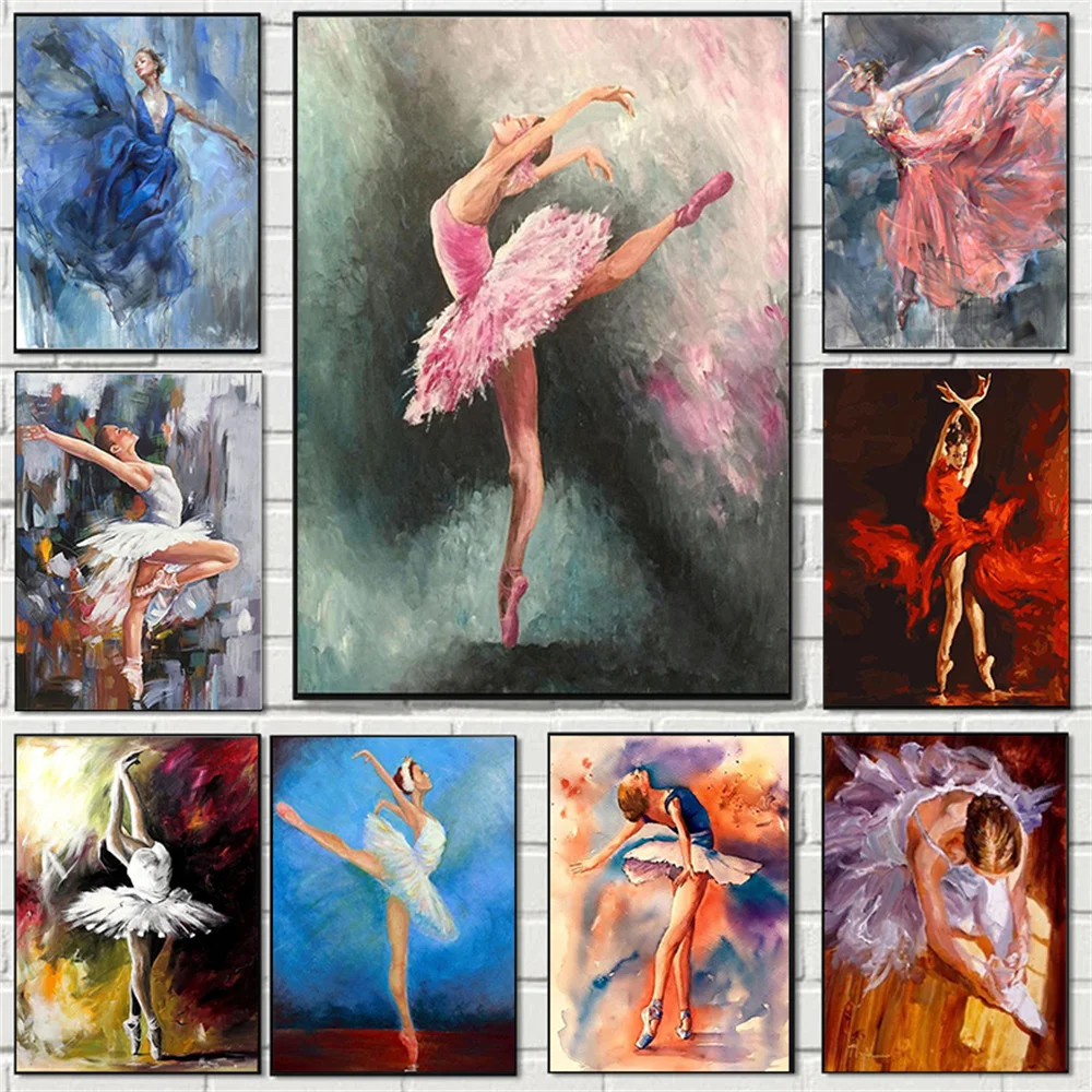 Абстрактная Танцующая балерина плакаты окрашенная девушка настенная Картина на
