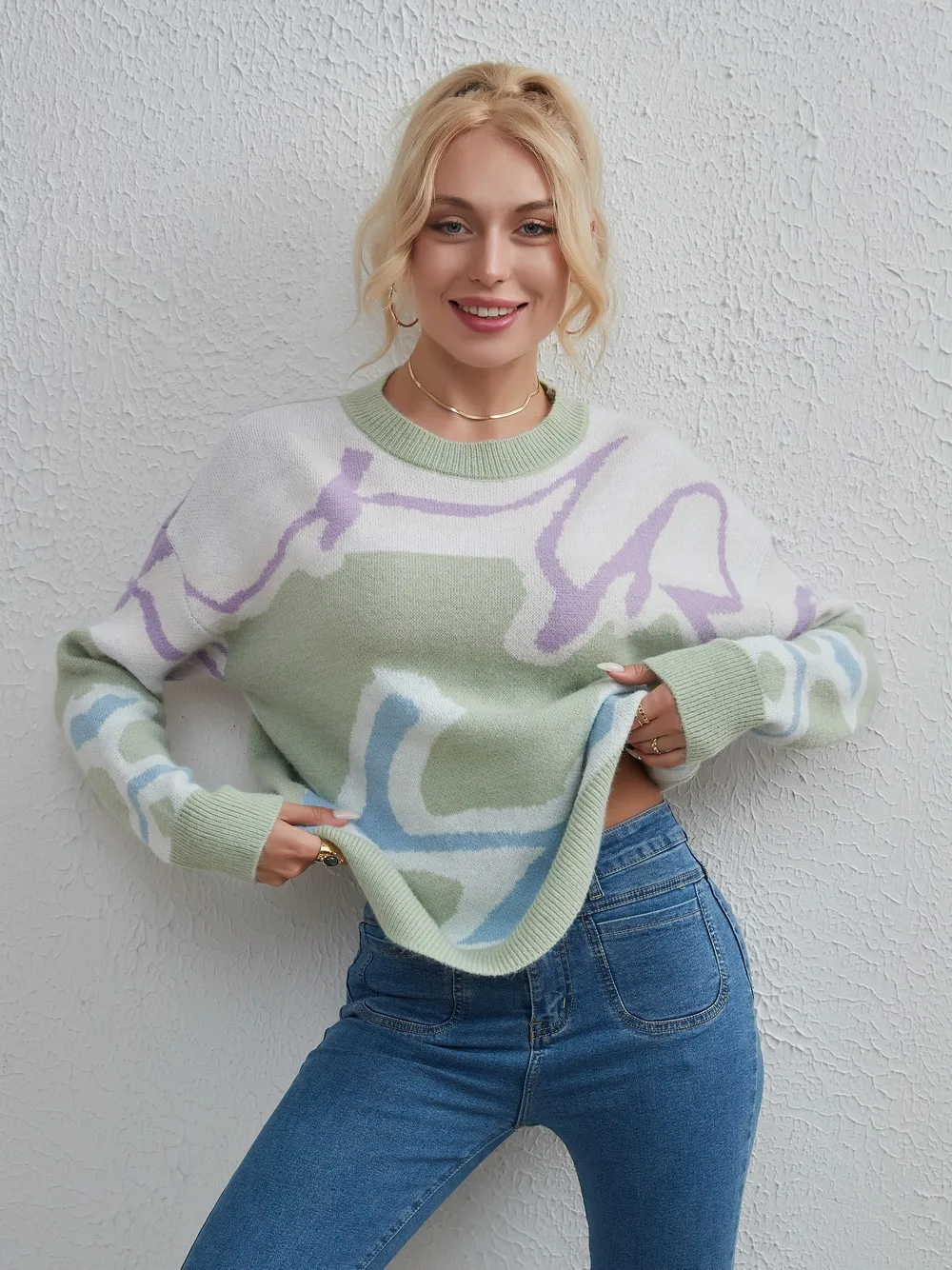 

Colorful Sweater Women Knitted Pullover Full Sleeve Fashion O Neck 2023 Jumpers Clothing Autumn Winter