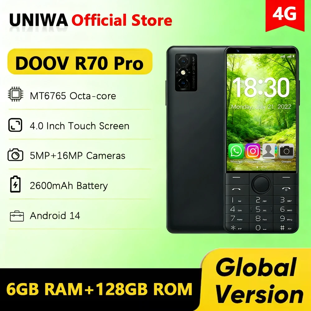 Фото DOOV R70 Pro 4G сенсорный экран клавиатуры мобильный телефон с камерой 16MP 4,0 дюйма 6 ГБ + 128 ГБ 2600 мАч смартфон WhatsApp иврит клавиатура №1